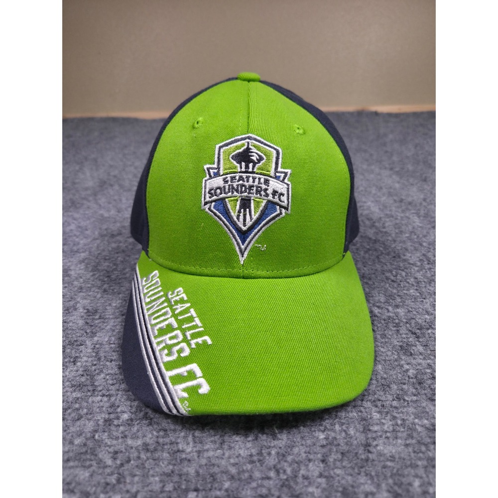 Seattle Sounders FC Hat Mens S/M Green Navy Adidas MLS Stretch Fit Cap